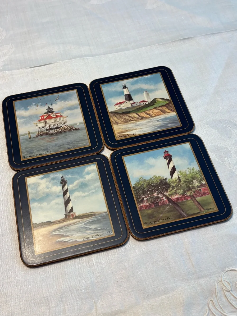 Vintage Pimpernel Lighthouse Coasters Set of 4 Cork Back Made in England